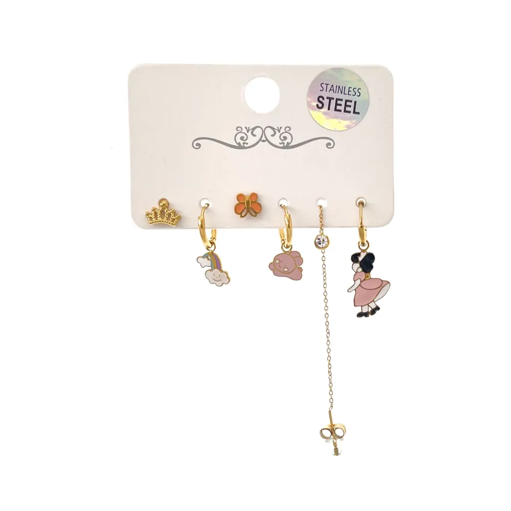 Bimba Coniglio Arco Baleno -Set 6pz Orecchini in Acciaio - OPA-736-11