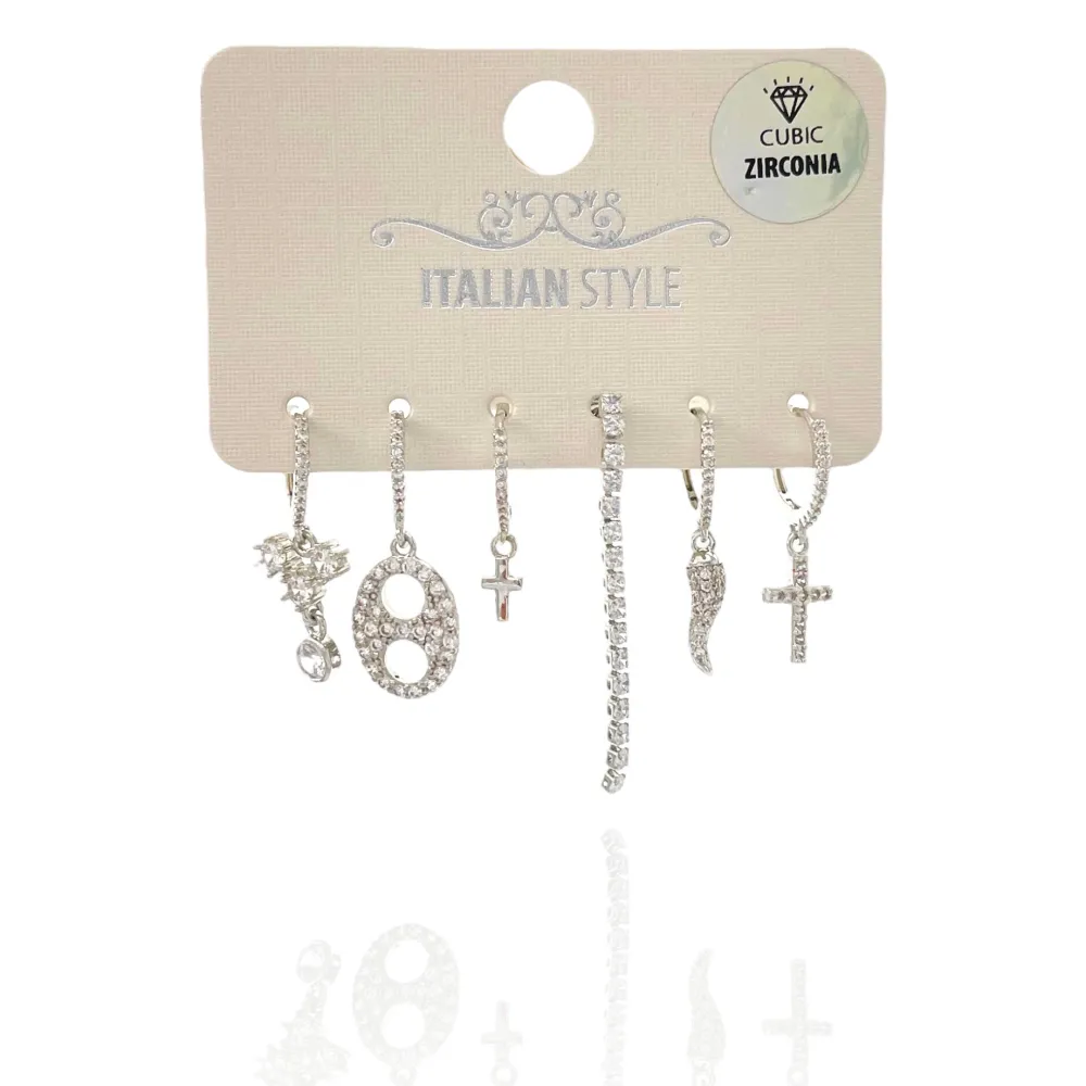 Croce Cornino-Set 6Pz Orecchini con Zirconia - OPM-109-L31