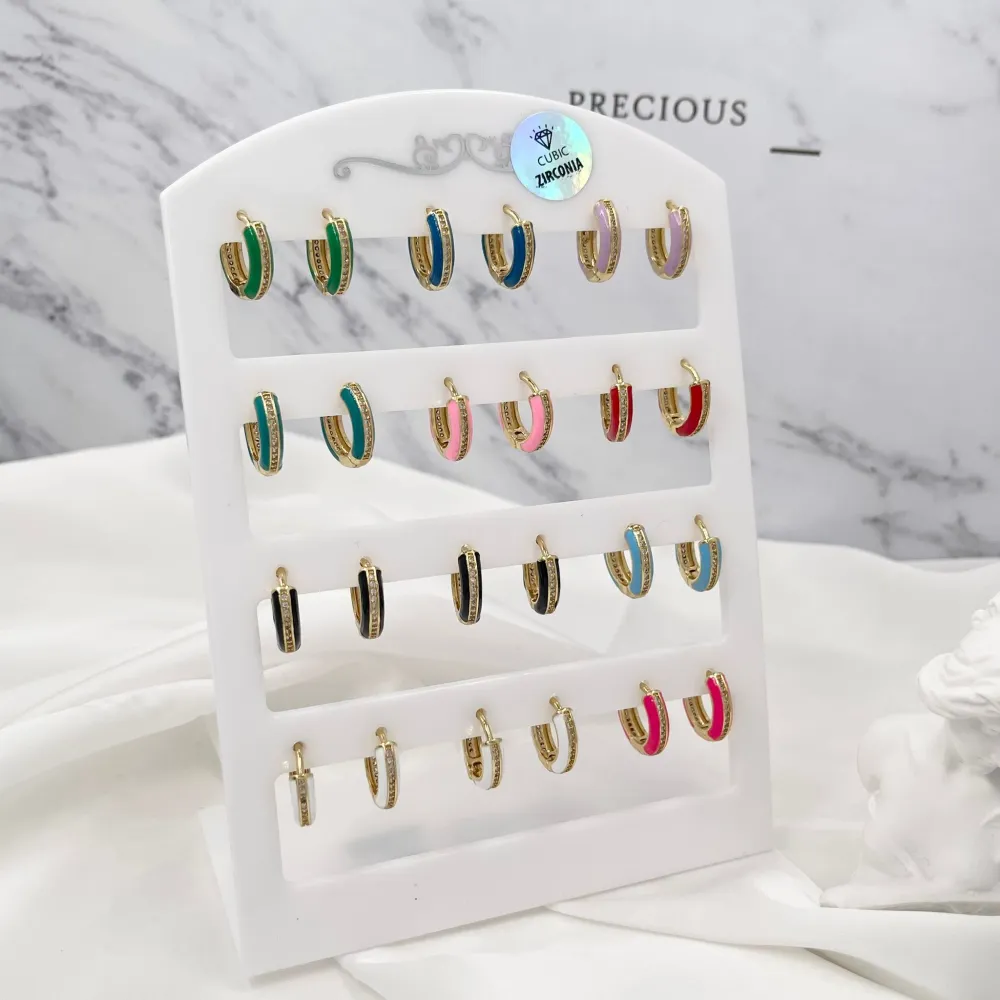 Cerchio Colorato con Strass-12 Paia Orecchini con Zirconia - OPM-426-56A