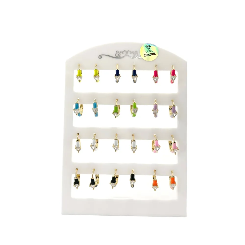 Cerchio Colorato Scuro con Cuore-12 Paia Orecchini con Zirconia - OPM-426-57