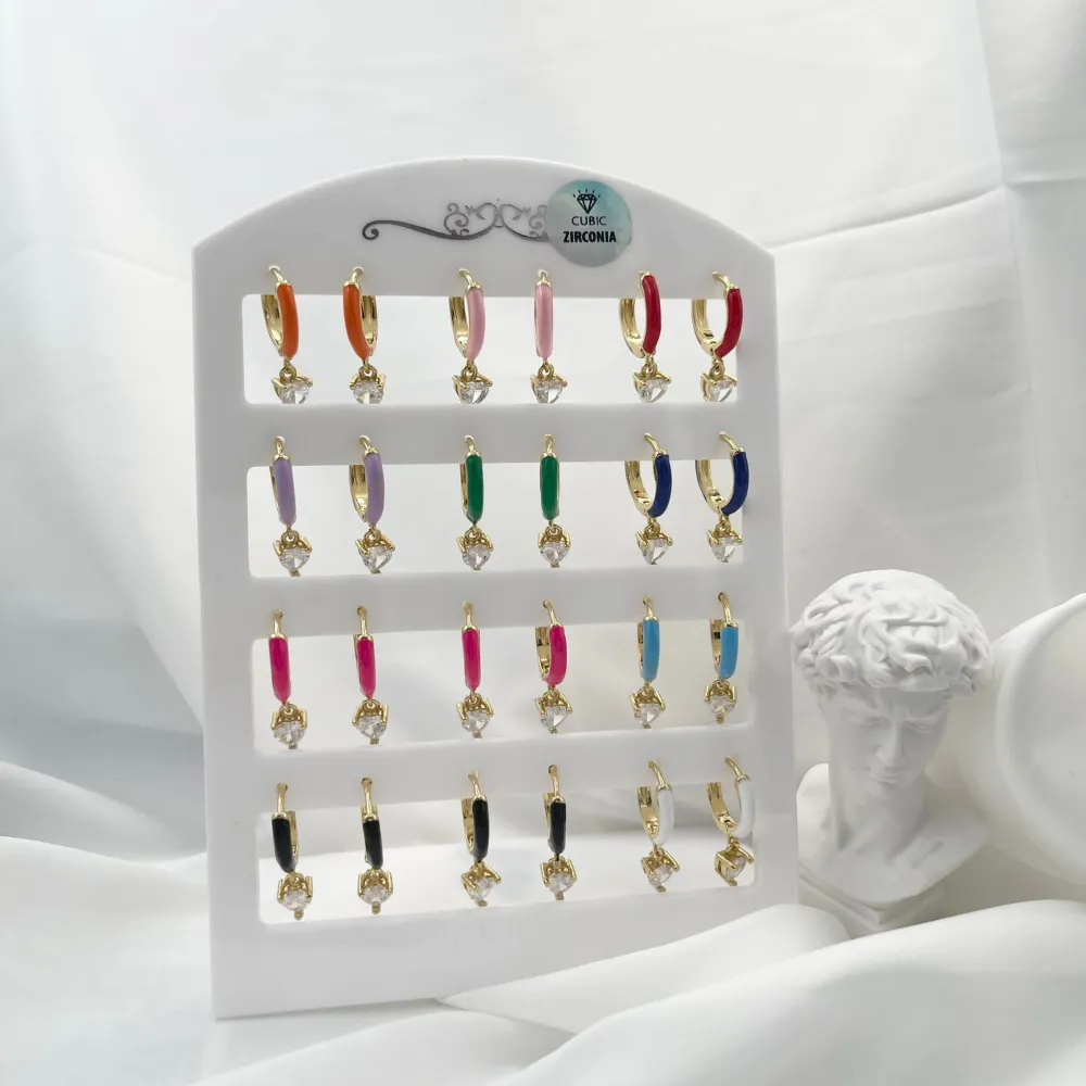 Cuore Smaltato Pendente-12 Paia Orecchini con Zirconia - OPM-426-80