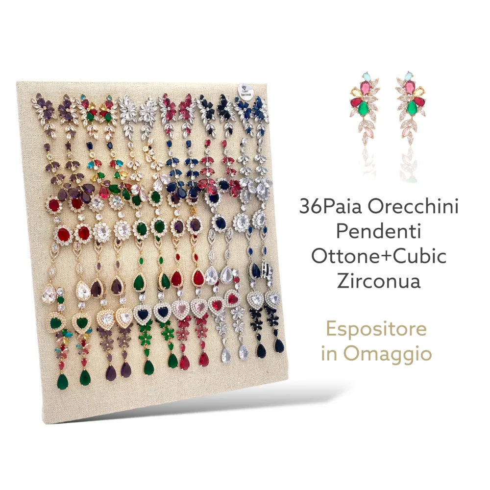Mix Modelli Colorato-36Paia Orecchini Pendenti con Zirconia - OPM-506-244