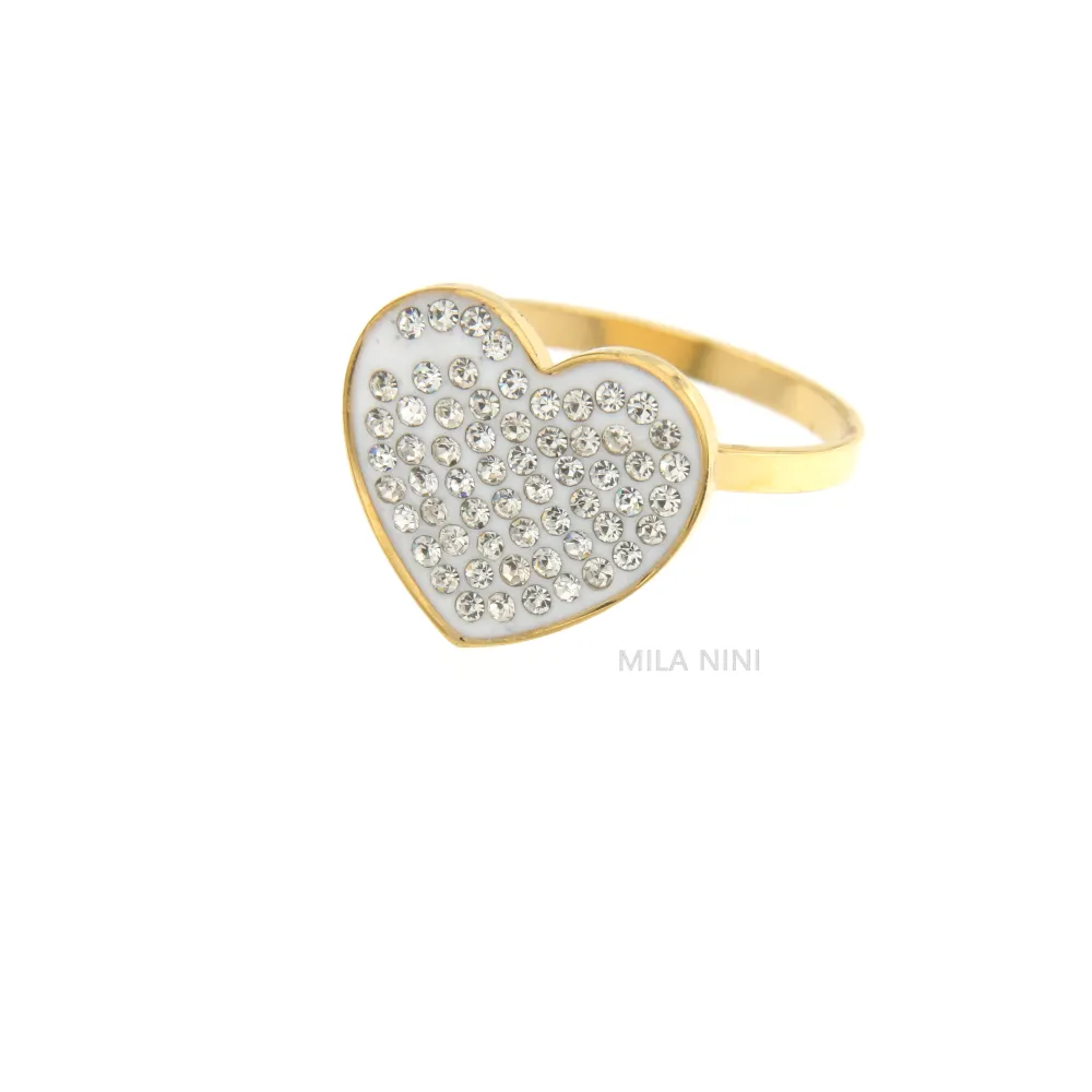 SAAR Cuore - Anello Regolabile Acciaio Strass - SAAR Cuore - Anello Regolabile Acciaio Strass