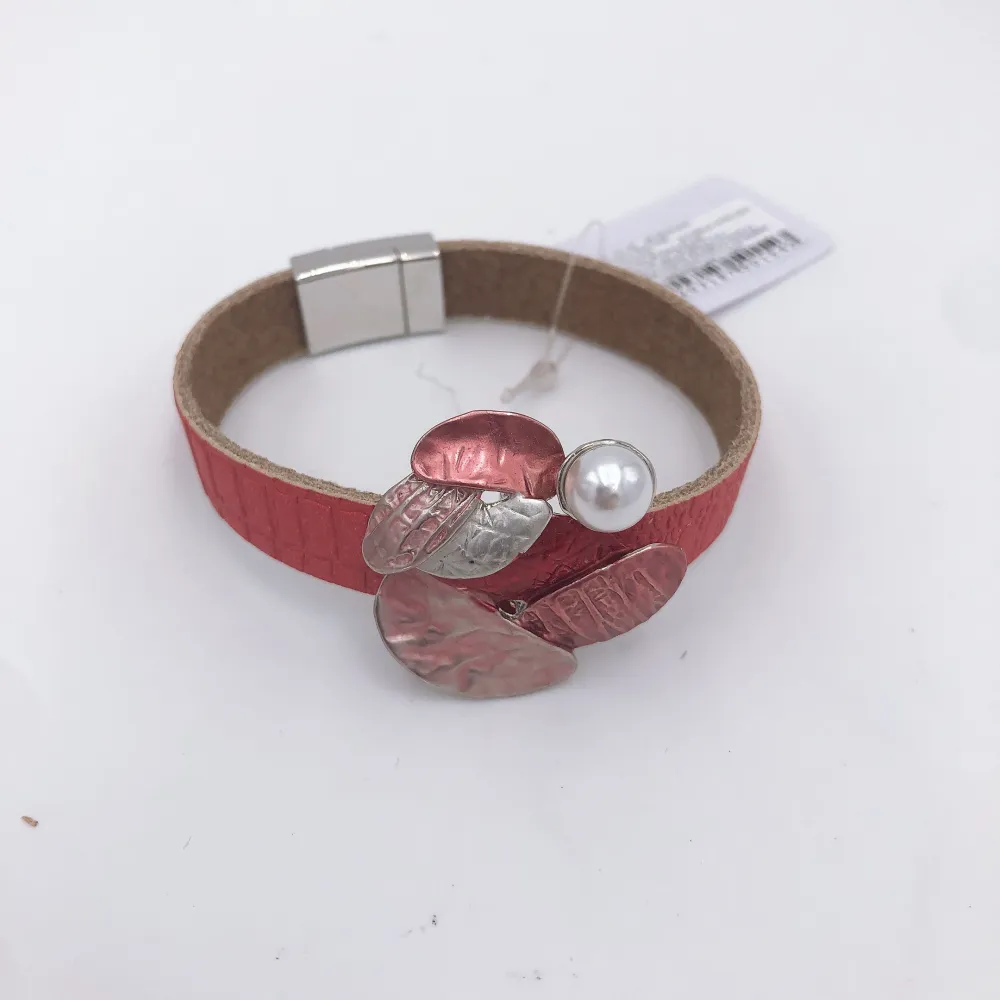 Bracciale smaltato sul cuscino - Smaltato misto + pelle larga - Bracciale sul cuscino