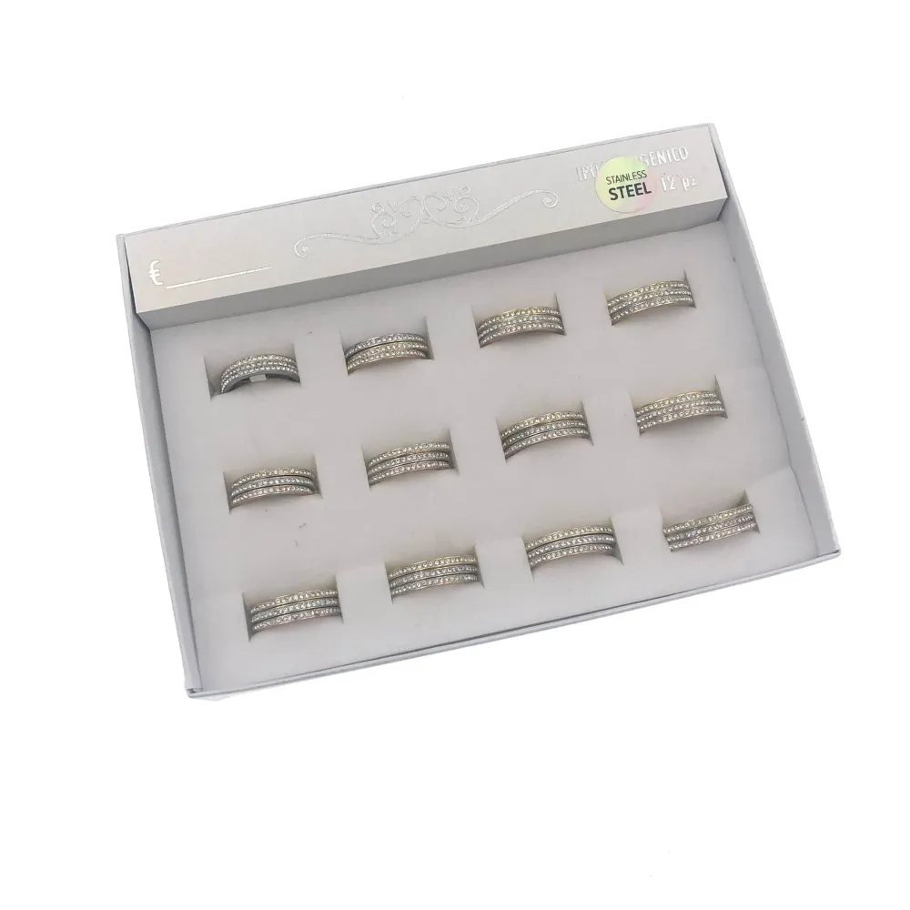 Set 3pz Fedini con Strass-12 Set Anelli in Acciaio con Misura - AAM105-139