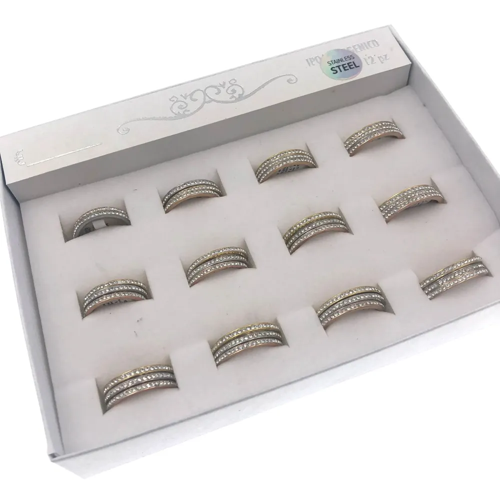 Set 3pz Fedini con Strass-12 Set Anelli in Acciaio con Misura - AAM105-139