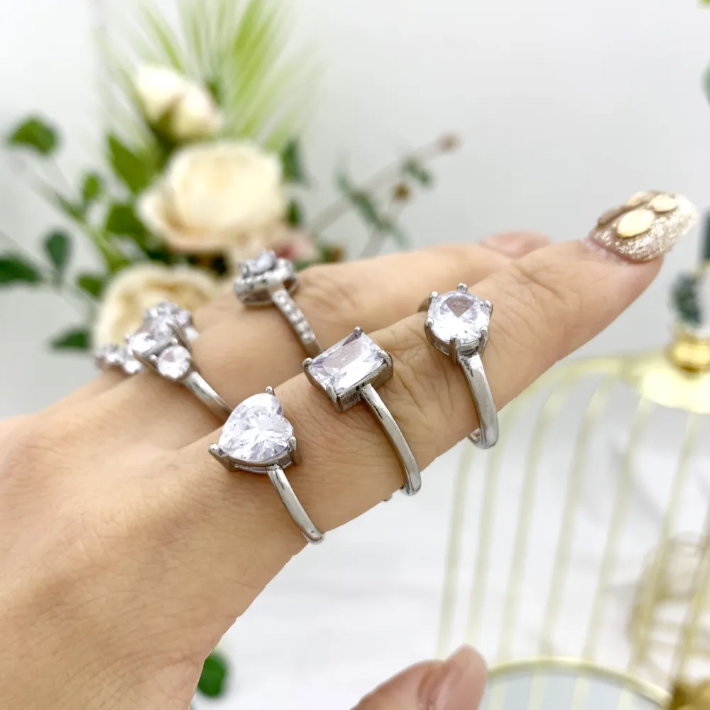 Mix Anelli Basici con Zirconia-36pz Anelli Regolabili in Acciaio - AAR-103-AA01R