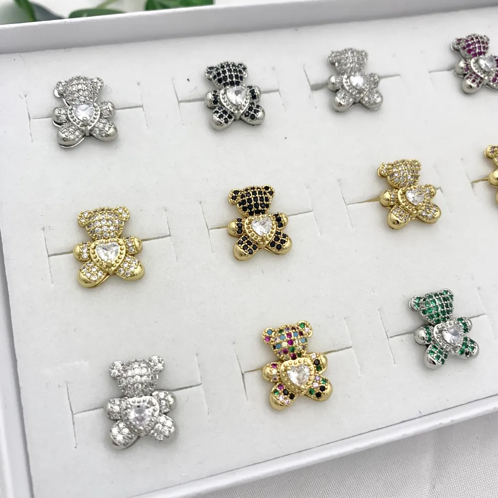 Orsetto Grande con Zirconia-12pz Anelli Regolabili in Acciaio - AAR-103-AA2719R 15mm