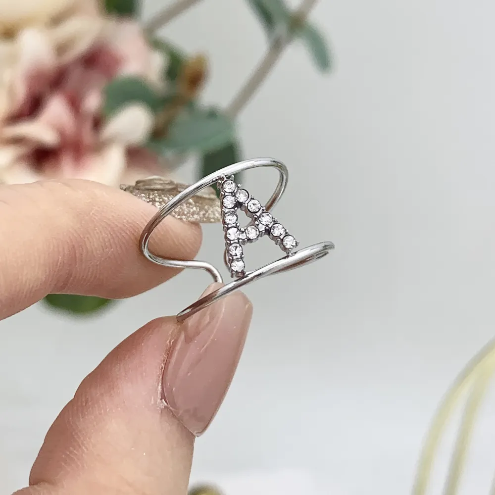 Iniziale con Zirconia-36pz Anelli Regolabili in Acciaio - AAR-103-AA2982R