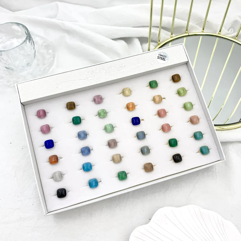 Pietra Quadrata Colorata-36pz Anelli in acciaio Regolabili - AAR-103-AA324R