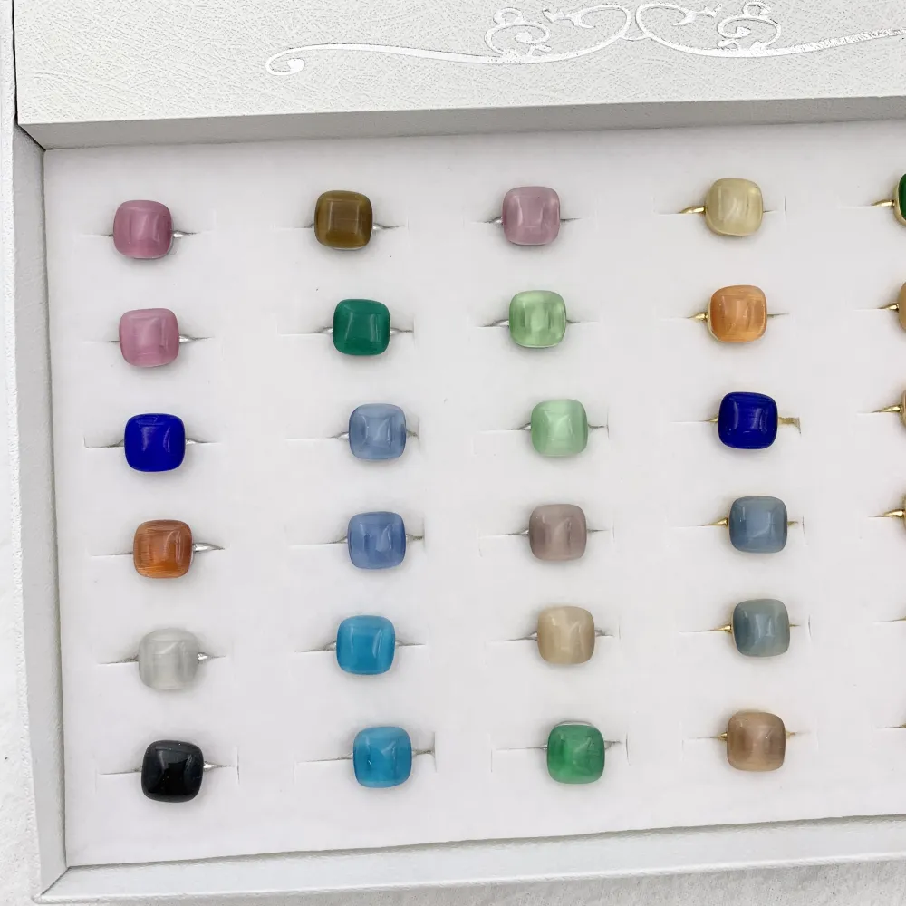 Pietra Quadrata Colorata-36pz Anelli in acciaio Regolabili - AAR-103-AA324R