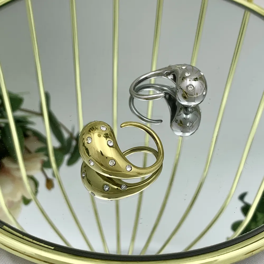 Goccia con Punti Luci-Anello Regolabile in Acciaio - AAR-103-AA3314R