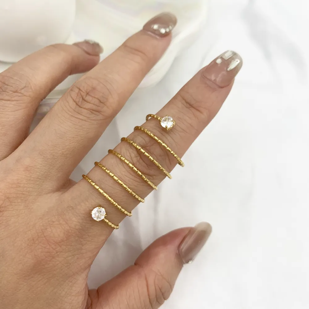 6 Fili a Molla con Punto Luce -Anello in Acciaio - AAR-103-AA4013R