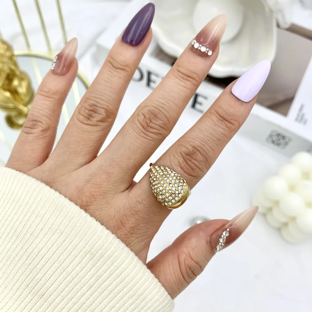 Goccia con Strass-Anello Regolabile in Acciaio - AAR-103-AA4026R