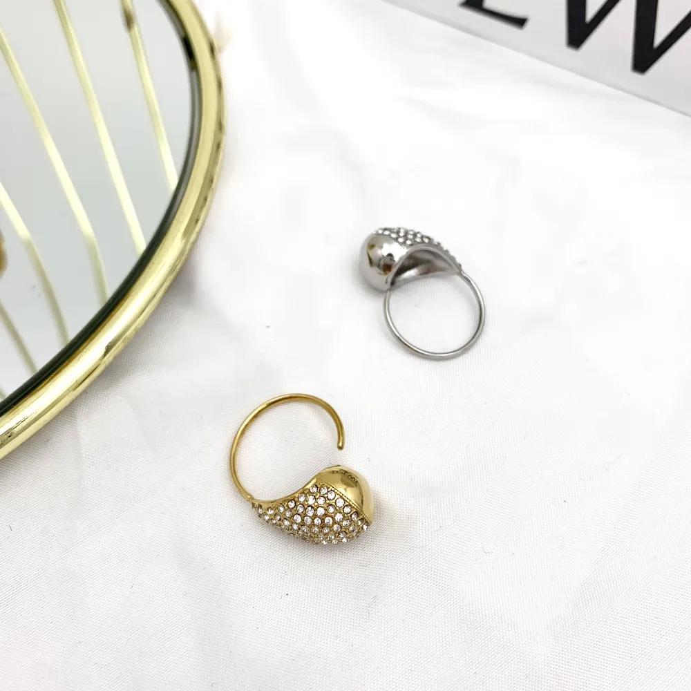 Goccia con Strass-Anello Regolabile in Acciaio - AAR-103-AA4026R