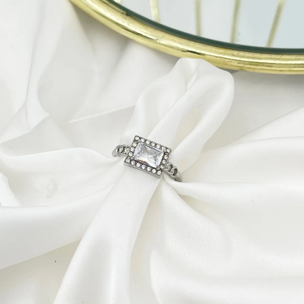 Pietra rettangolare  -Anello Regolabile in Acciaio - AAR-103-AA4251R