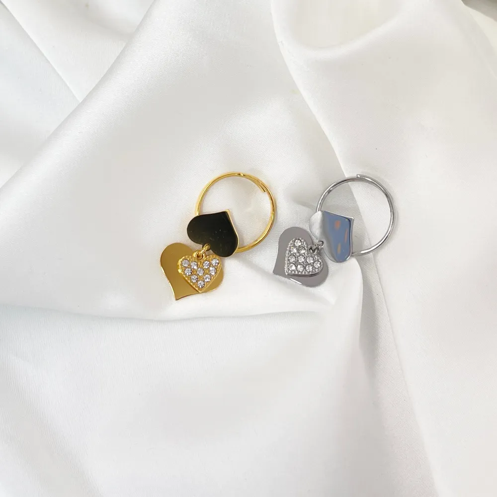 Tre Cuori Pendenti con Strass-Anello Regolabile in Acciaio - AAR-103-AA4553R