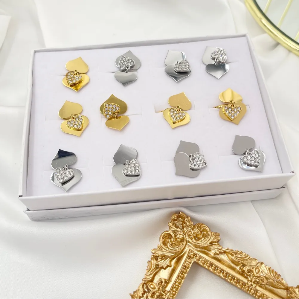 Tre Cuori Pendenti con Strass-Anello Regolabile in Acciaio - AAR-103-AA4553R