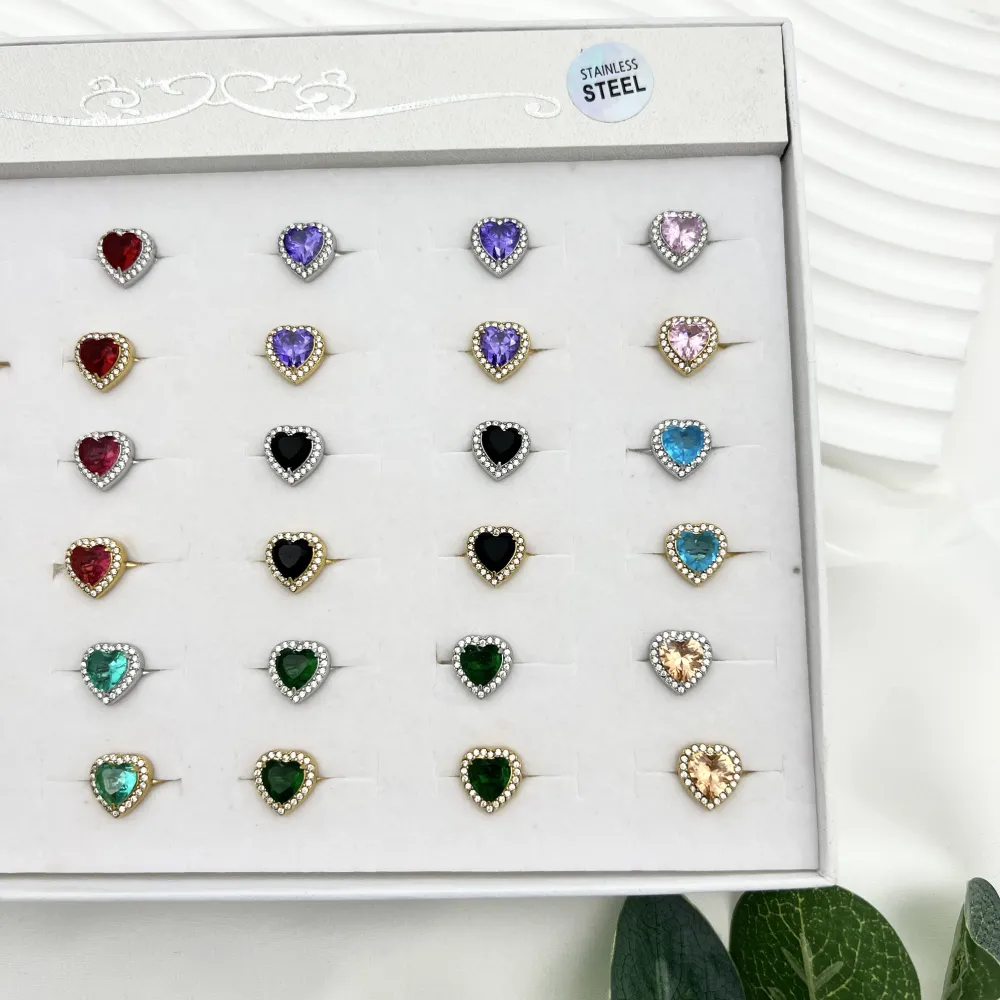 Cuore -36pz Anelli Regolabili in Acciaio - AAR-103-AA4707R