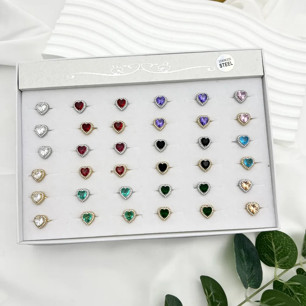 Cuore -36pz Anelli Regolabili in Acciaio - AAR-103-AA4707R