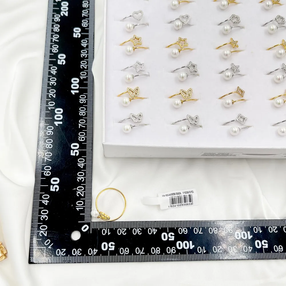 Mix Soggetti con Perla-36pz Anelli Regolabili in Acciaio - AAR-103-AA5058-5065R