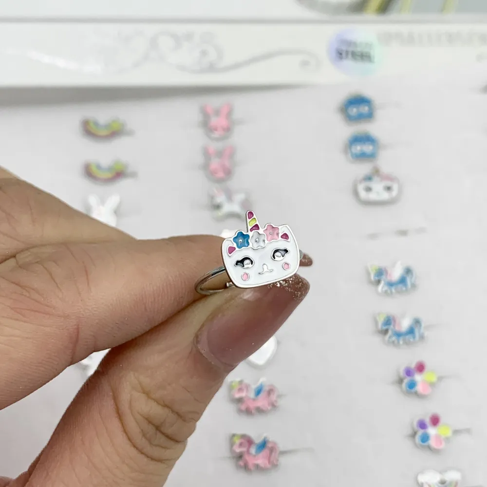 Mix Fantasia Smaltata-60pz Anelli da Bambina in Acciaio Regolab - AAR-103-AA896