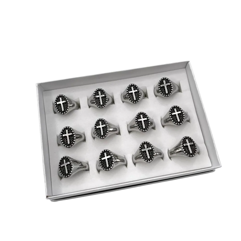 Croce-12Pz Anelli in Acciaio con Misure - AAU-518-10A