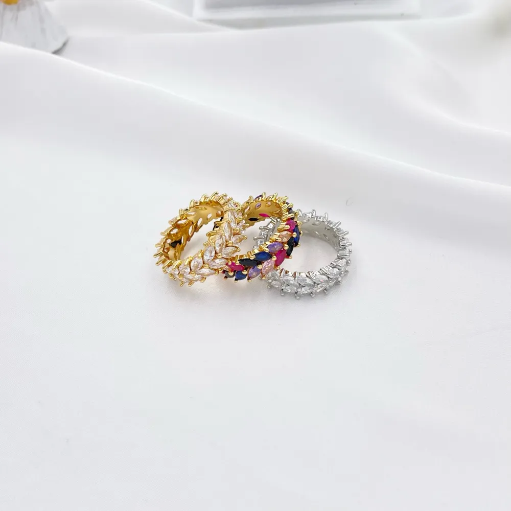 Foglia-Anello con Cubic Zirconia con Misura - AMM-103-AA2984R