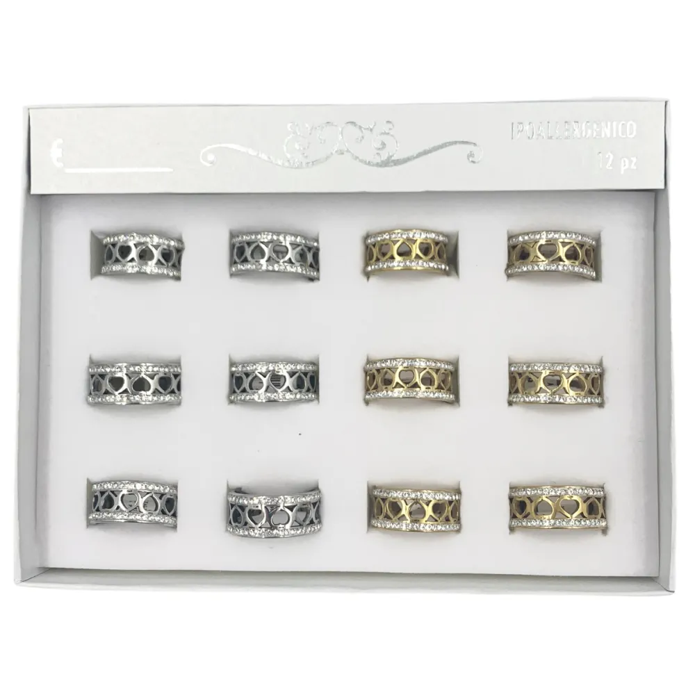 Cuore -12pz Anelli in Acciaio con Misura - AMM105-98-2