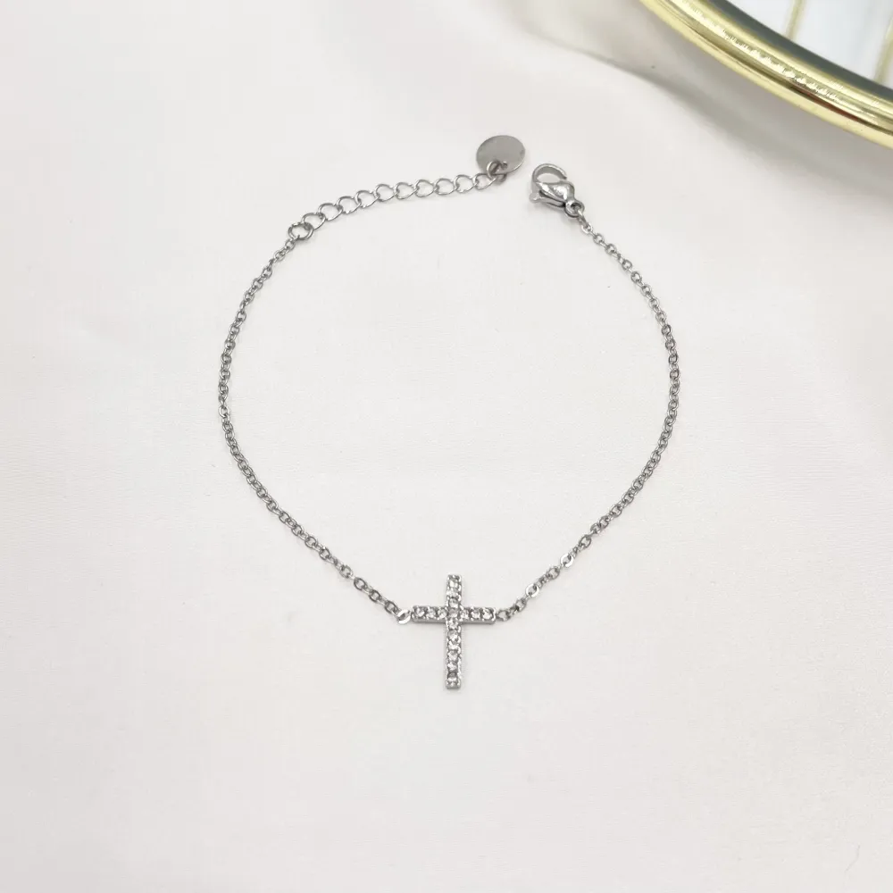Croce con Zirconia-Bracciale in Acciaio - BAC-103-3977B