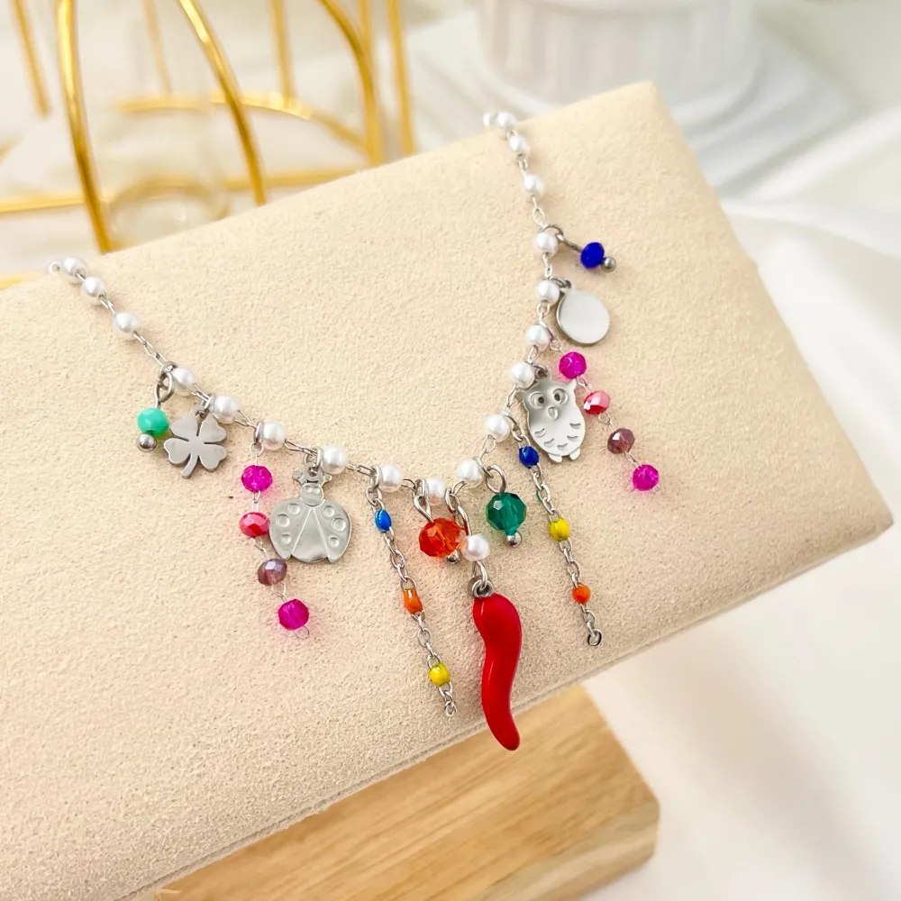 Cornino con Pendenti-Bracciale in Acciaio com Chiusura - BAC-103-AA1181B