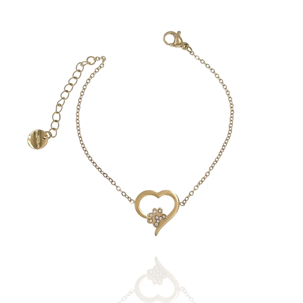 Cuore con Zampa-Bracciale in Acciaio - BAC-103-AA2431B