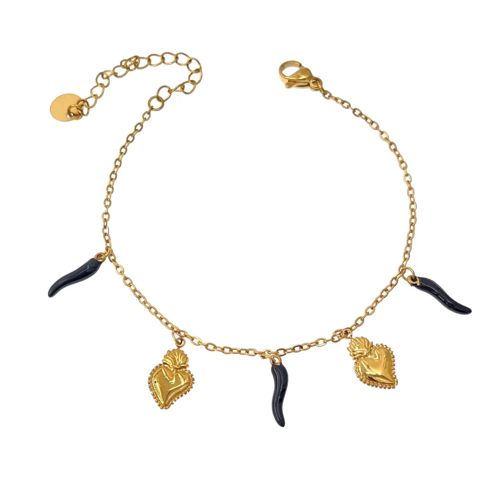 Sacro Cuore con Cornino-Bracciale in Acciaio con Chiusura - BAC-103-AA2777B