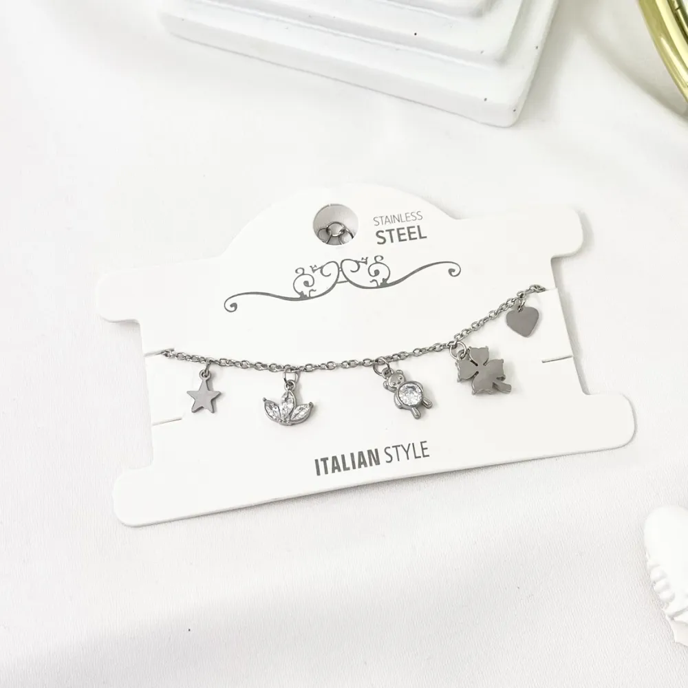 Orsetto Quadrifoglio -Bracciale in Acciaio con Chiusura - BAC-103-AA2781B