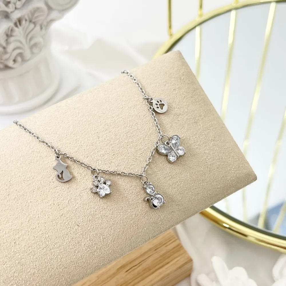 Gatto Farfalla -Bracciale in Acciaio con Chiusura - BAC-103-AA2785B