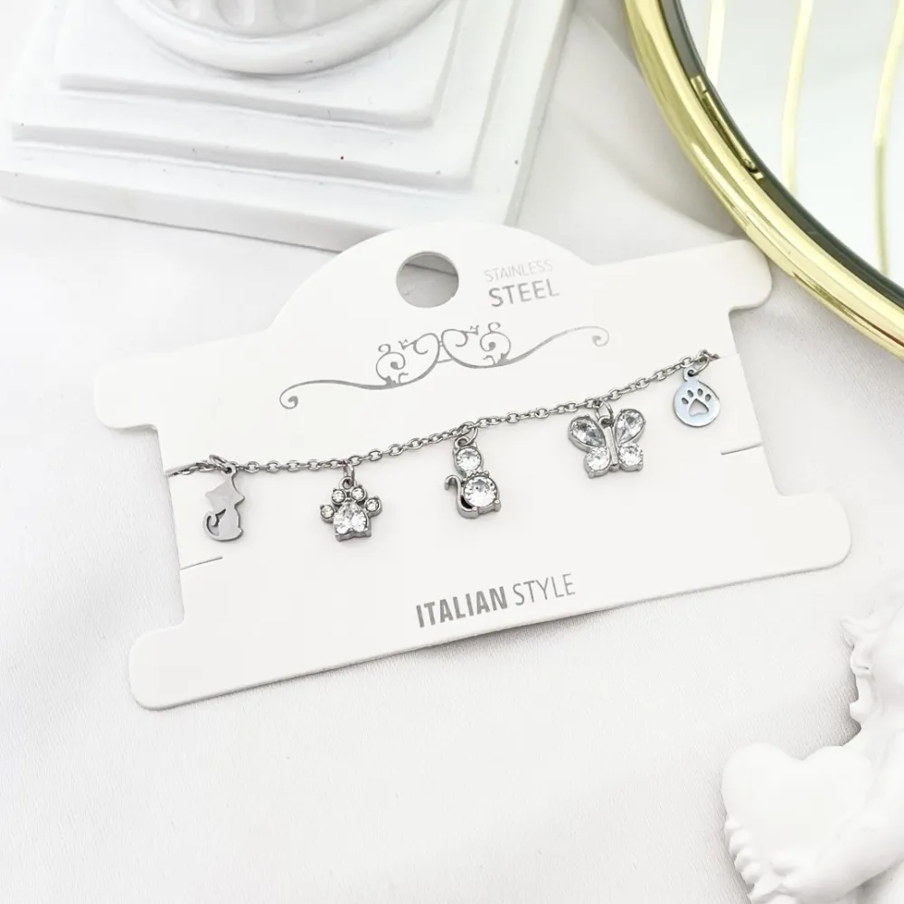 Gatto Farfalla -Bracciale in Acciaio con Chiusura - BAC-103-AA2785B