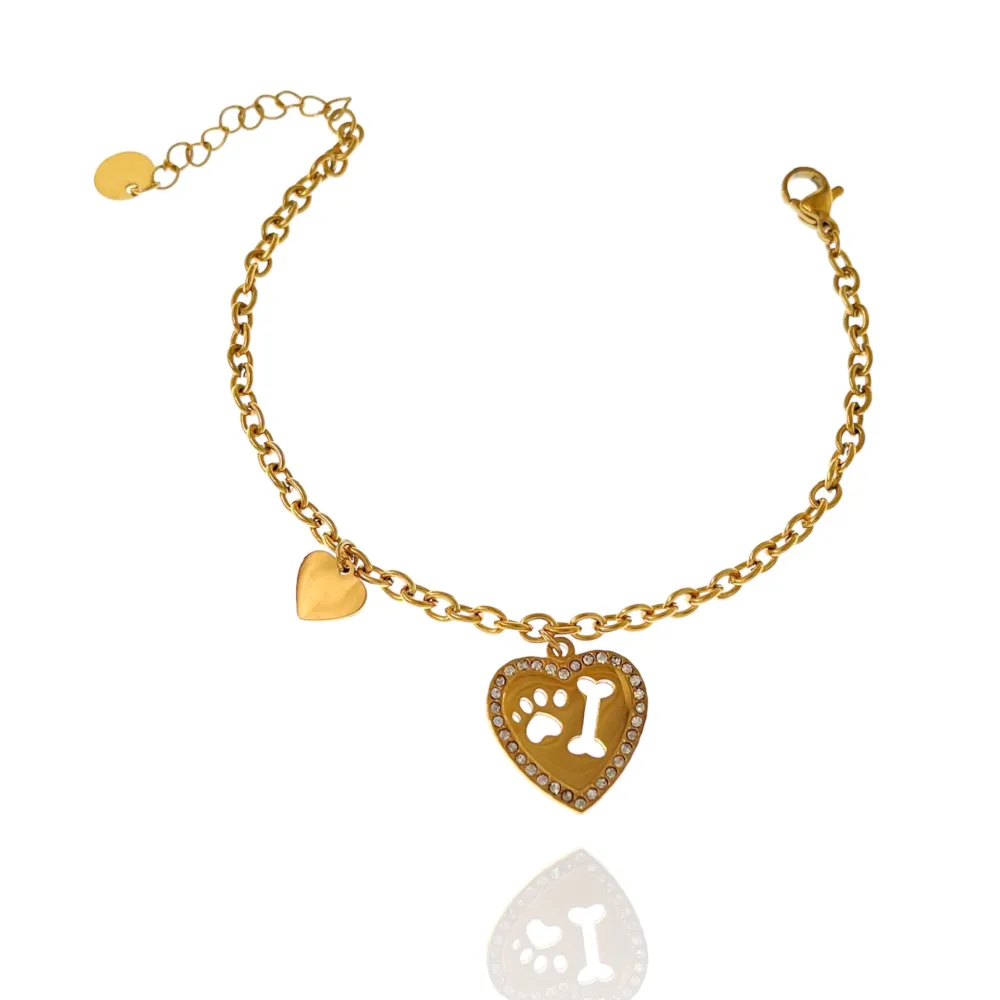 Cuore con Zampa -Bracciale in Acciaio con Chiusura - BAC-103-AA2857B