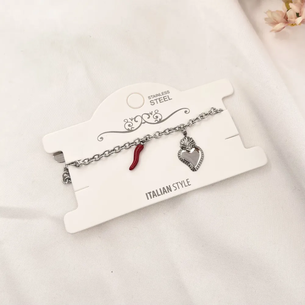 Sacro Cuore con Cornino-Bracciale in Acciaio con Chiusura - BAC-103-AA2860B