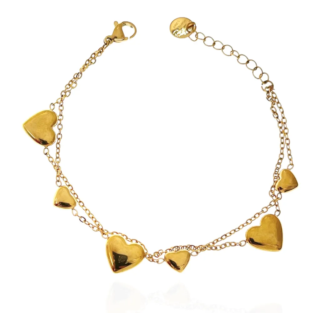 Doppia Catena con Cuore Bombato-Bracciale in Acciaio con Chiusura - BAC-103-AA3204B