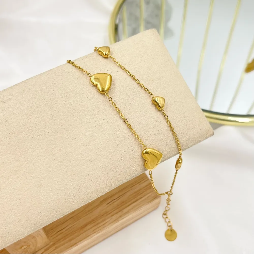 Doppia Catena con Cuore Bombato-Bracciale in Acciaio con Chiusura - BAC-103-AA3204B