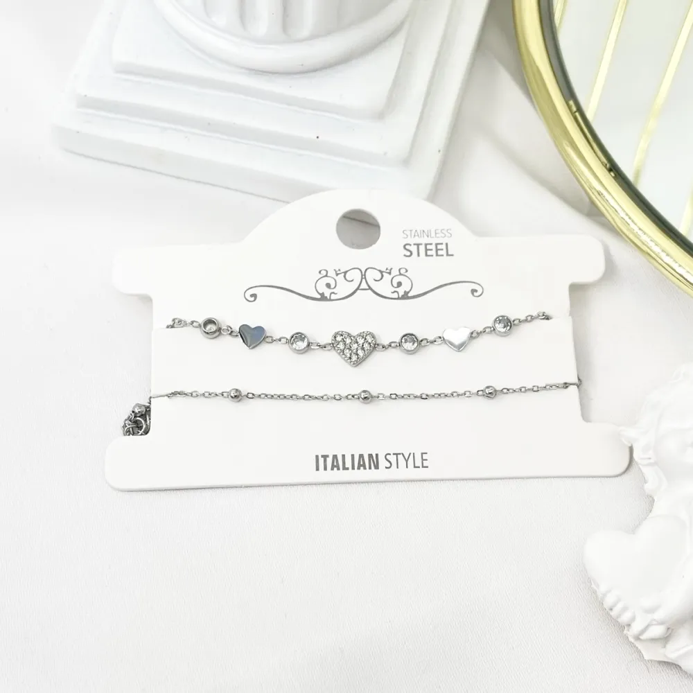 Doppio con Cuore -Bracciale in Acciaio con Chiusura - BAC-103-AA3455B