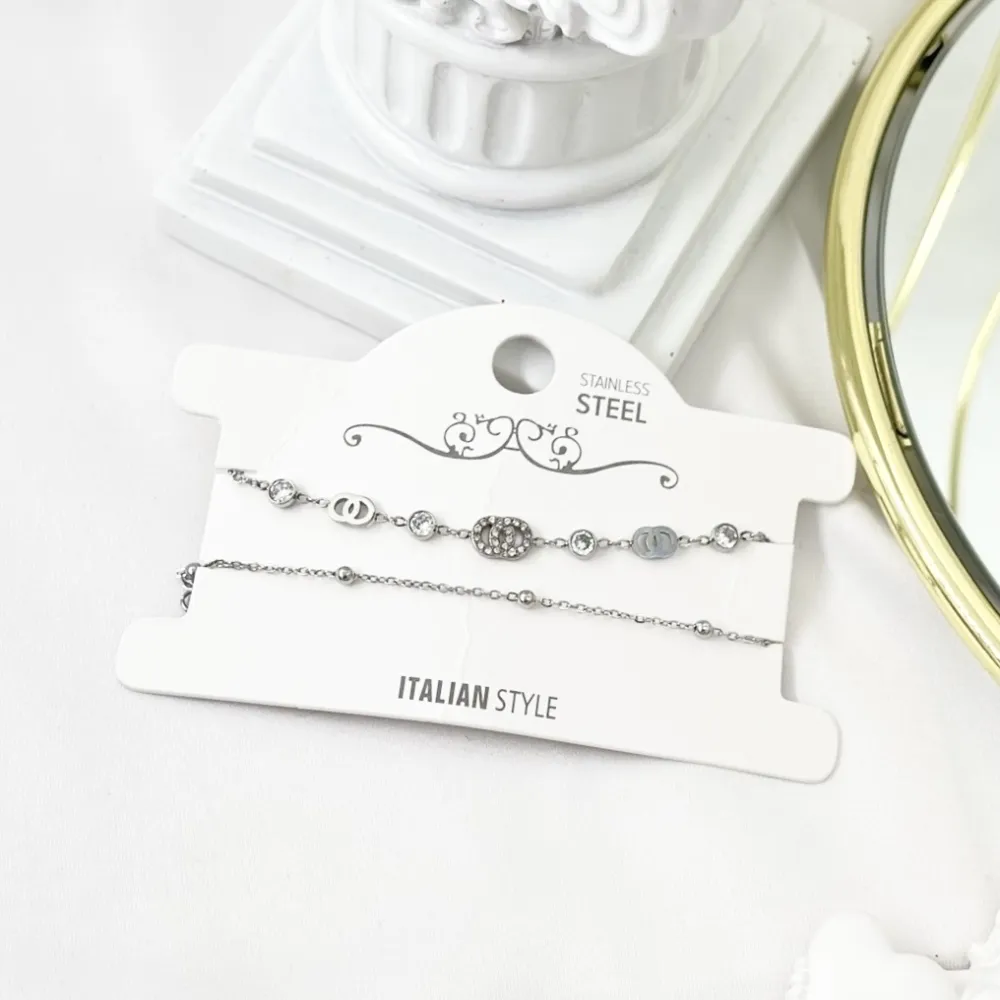 Doppio Cerchio--Bracciale in Acciaio con Chiusura - BAC-103-AA3465B