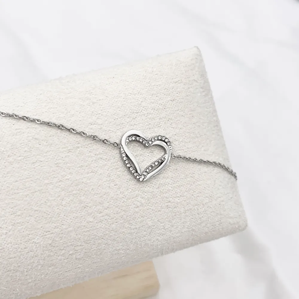 Cuore fine con Zirconia-Bracciale in Acciaio con Chiusura - BAC-103-AA4304B