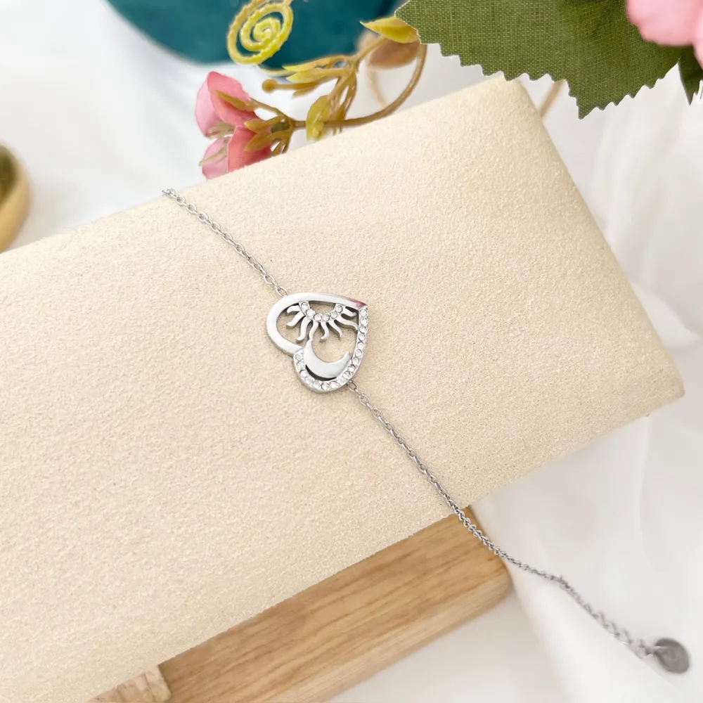 Cuore con Sole e Luna-Bracciale in Acciaio - BAC-103-AA4355B