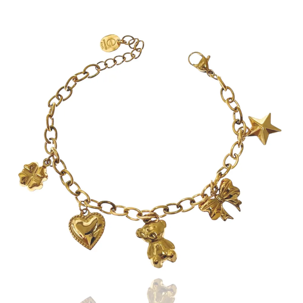 Orsetto Cuore Fiocco Stella-Bracciale in Acciaio - BAC-103-AA4520B