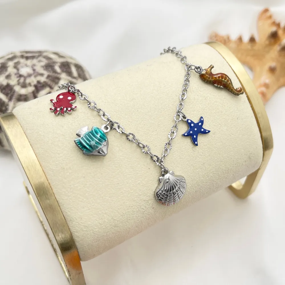 Mare Stella Corallo Smaltato-Bracciale in Acciaio - BAC-103-AA5140B