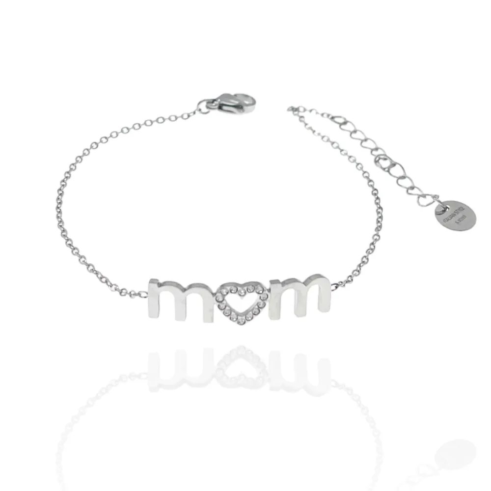 Mom Mamma-Bracciale in Acciaio e Zirconia - BAC-103-AA954B