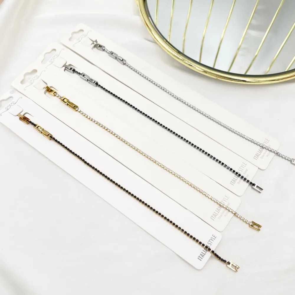 Tenni Acciaio Zirconia 2mm-Bracciale in Acciaio con Chiusura - BAC-413-057 2mm