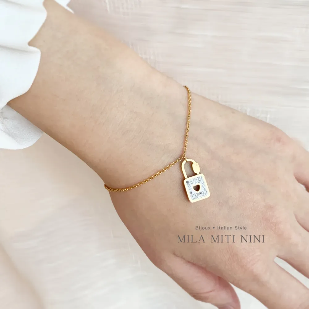 Lucchetto con Strass-Bracciale in Acciaio con Chiusura - BAC-413-1192