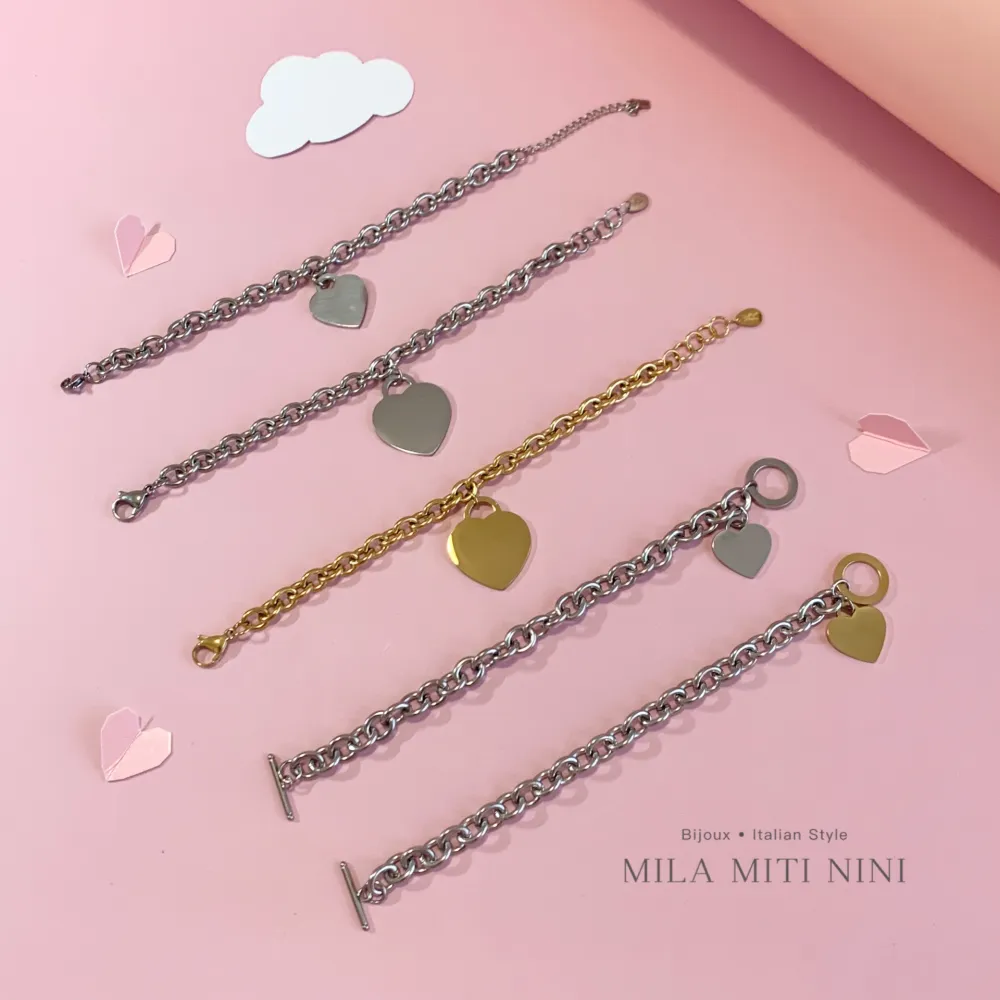 Cuore Liscio 18mm-Bracciale in Acciaio con Chiusura - BAC-413-1203